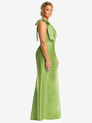 【STYLE: D794】Bow One-Shoulder Satin Trumpet Gown【COLOR: Mojito】