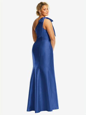 【STYLE: D794】Bow One-Shoulder Satin Trumpet Gown【COLOR: Classic Blue】