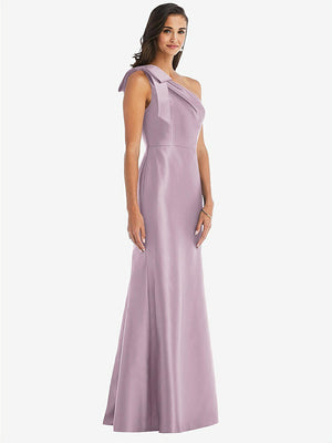 【STYLE: D794】Bow One-Shoulder Satin Trumpet Gown【COLOR: Suede Rose】