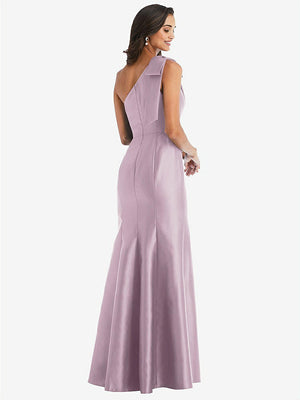 【STYLE: D794】Bow One-Shoulder Satin Trumpet Gown【COLOR: Suede Rose】