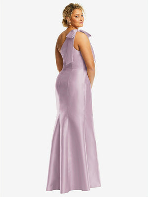 【STYLE: D794】Bow One-Shoulder Satin Trumpet Gown【COLOR: Suede Rose】