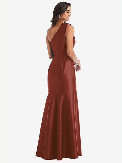 【STYLE: D794】Bow One-Shoulder Satin Trumpet Gown【COLOR: Auburn Moon】