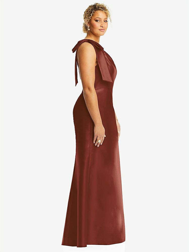 【STYLE: D794】Bow One-Shoulder Satin Trumpet Gown【COLOR: Auburn Moon】