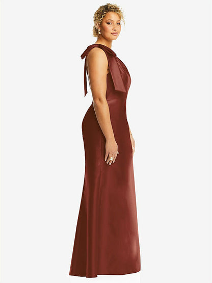 【STYLE: D794】Bow One-Shoulder Satin Trumpet Gown【COLOR: Auburn Moon】