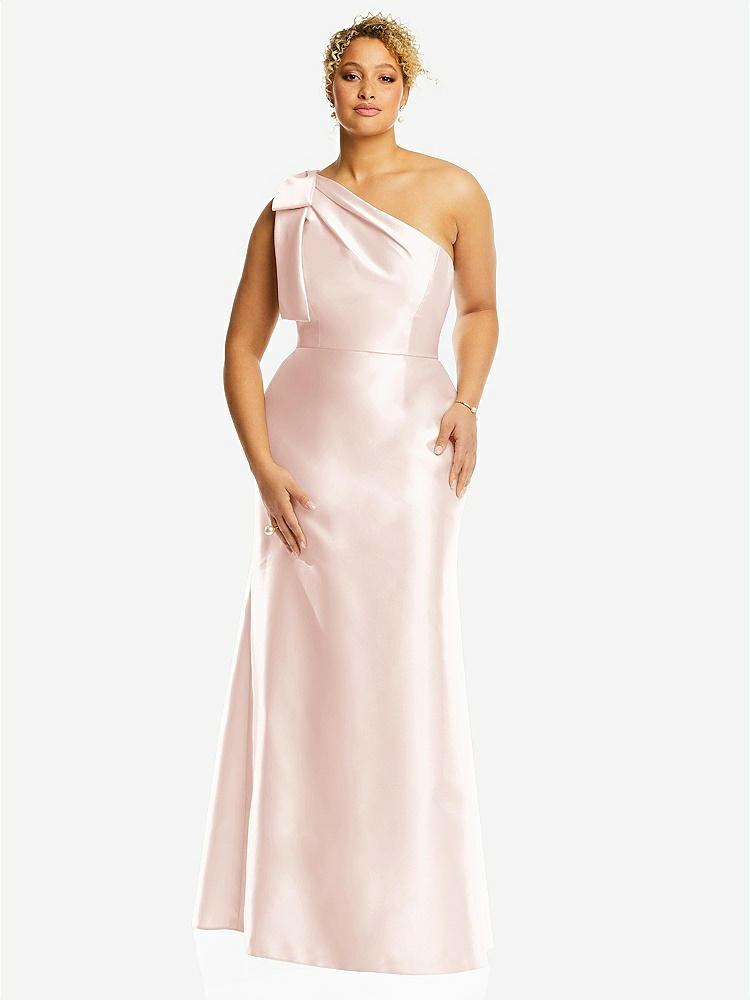 【STYLE: D794】Bow One-Shoulder Satin Trumpet Gown【COLOR: Blush】