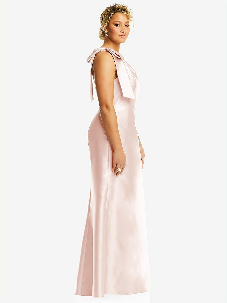 【STYLE: D794】Bow One-Shoulder Satin Trumpet Gown【COLOR: Blush】