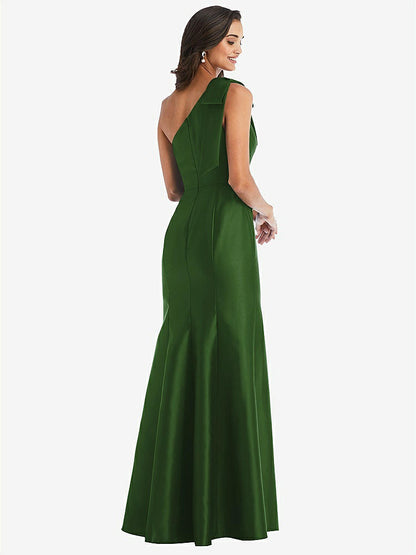 【STYLE: D794】Bow One-Shoulder Satin Trumpet Gown【COLOR: Celtic】