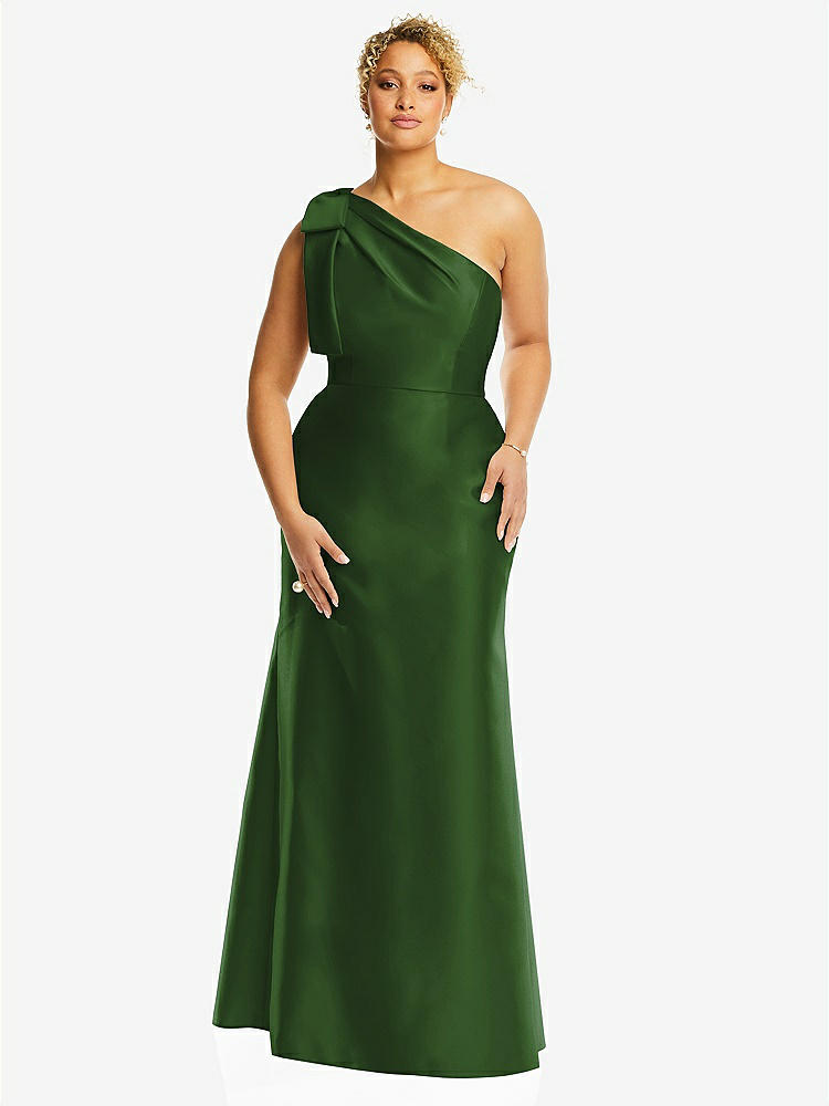 【STYLE: D794】Bow One-Shoulder Satin Trumpet Gown【COLOR: Celtic】