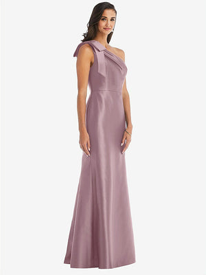 【STYLE: D794】Bow One-Shoulder Satin Trumpet Gown【COLOR: Dusty Rose】