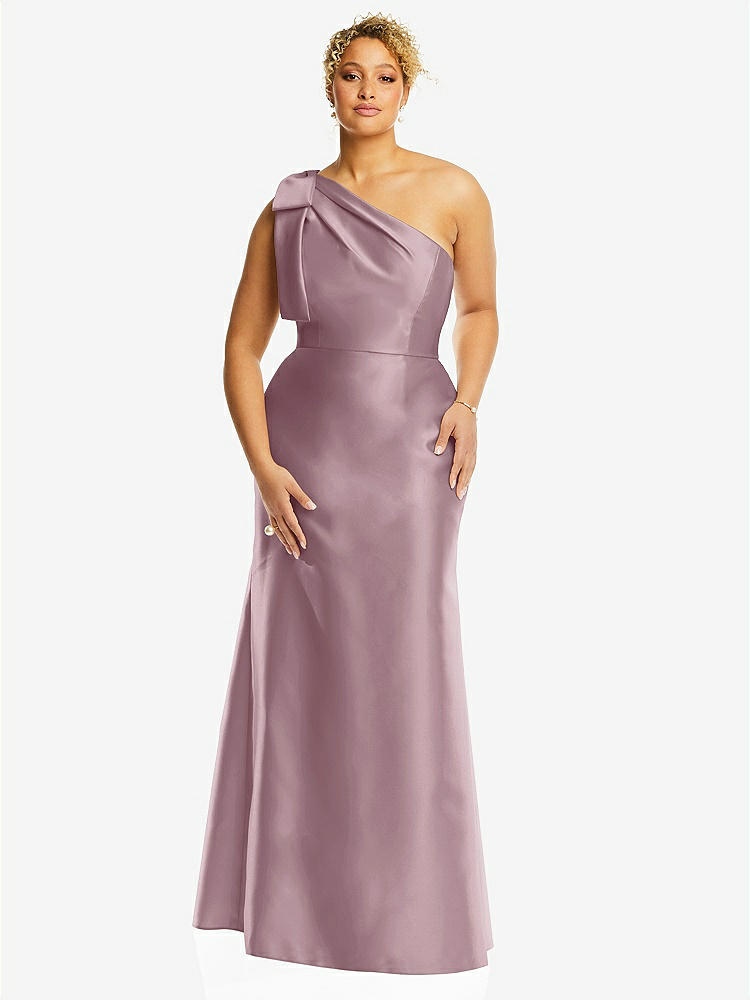 【STYLE: D794】Bow One-Shoulder Satin Trumpet Gown【COLOR: Dusty Rose】