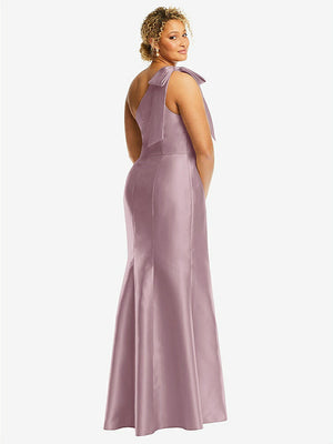 【STYLE: D794】Bow One-Shoulder Satin Trumpet Gown【COLOR: Dusty Rose】