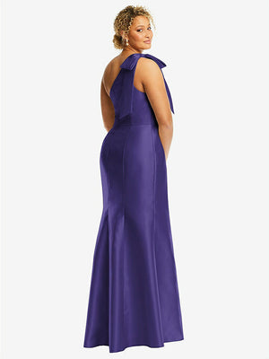 【STYLE: D794】Bow One-Shoulder Satin Trumpet Gown【COLOR: Grape】