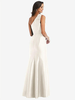 【STYLE: D794】Bow One-Shoulder Satin Trumpet Gown【COLOR: Ivory】