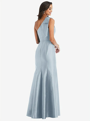 【STYLE: D794】Bow One-Shoulder Satin Trumpet Gown【COLOR: Mist】