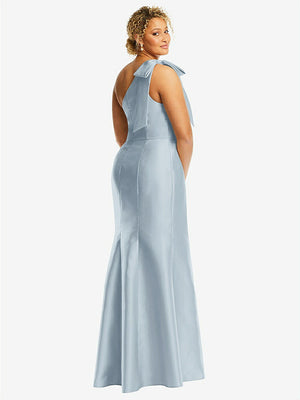 【STYLE: D794】Bow One-Shoulder Satin Trumpet Gown【COLOR: Mist】