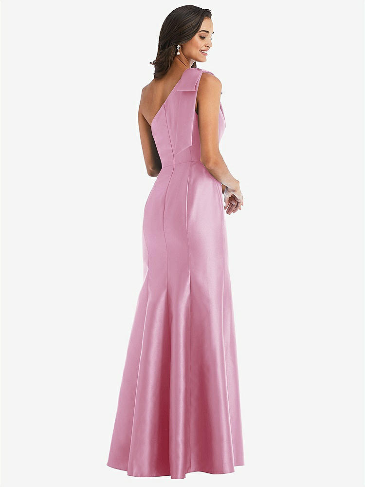 【NEW】【STYLE: D794】弓 ワンショルダー サテン トランペット ガウン【COLOR: Powder Pink】【SIZE: 00-30W】