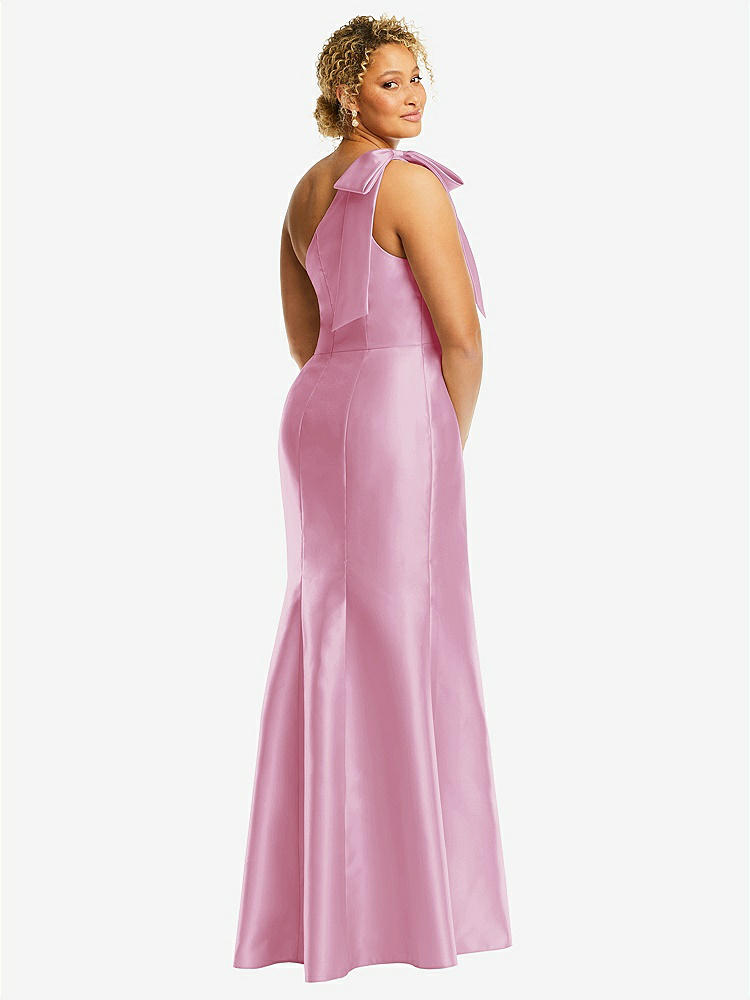【NEW】【STYLE: D794】弓 ワンショルダー サテン トランペット ガウン【COLOR: Powder Pink】【SIZE: 00-30W】