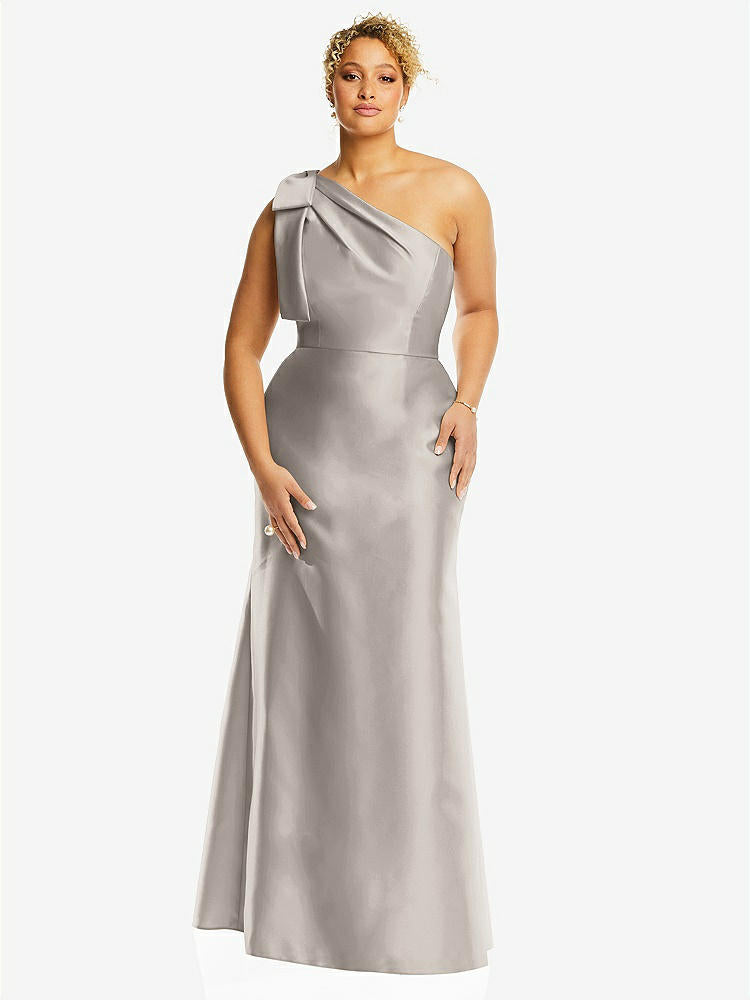 【STYLE: D794】Bow One-Shoulder Satin Trumpet Gown【COLOR: Taupe】