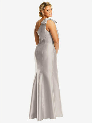 【STYLE: D794】Bow One-Shoulder Satin Trumpet Gown【COLOR: Taupe】