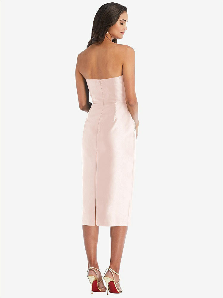 【STYLE: D796】Strapless Bow-Waist Pleated Satin Pencil Dress with Pockets【COLOR: Blush】