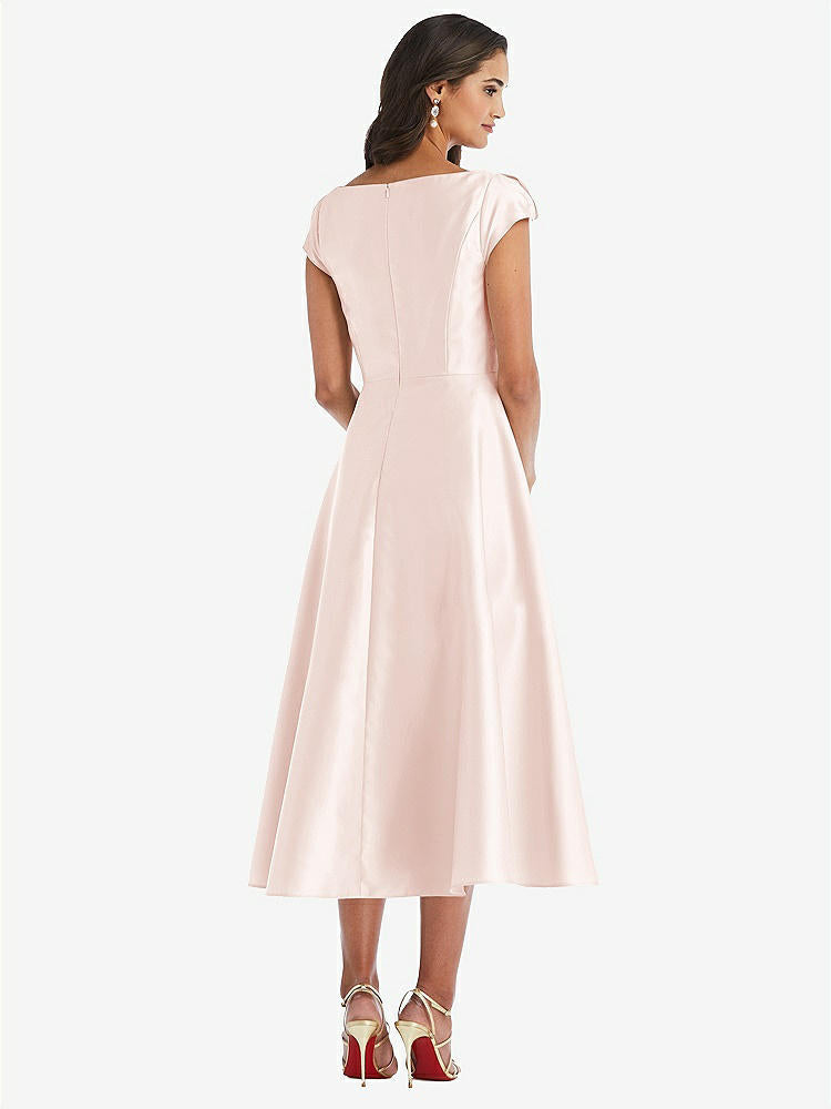 【STYLE: D798】Puff Cap Sleeve Full Skirt Satin Midi Dress【COLOR: Blush】