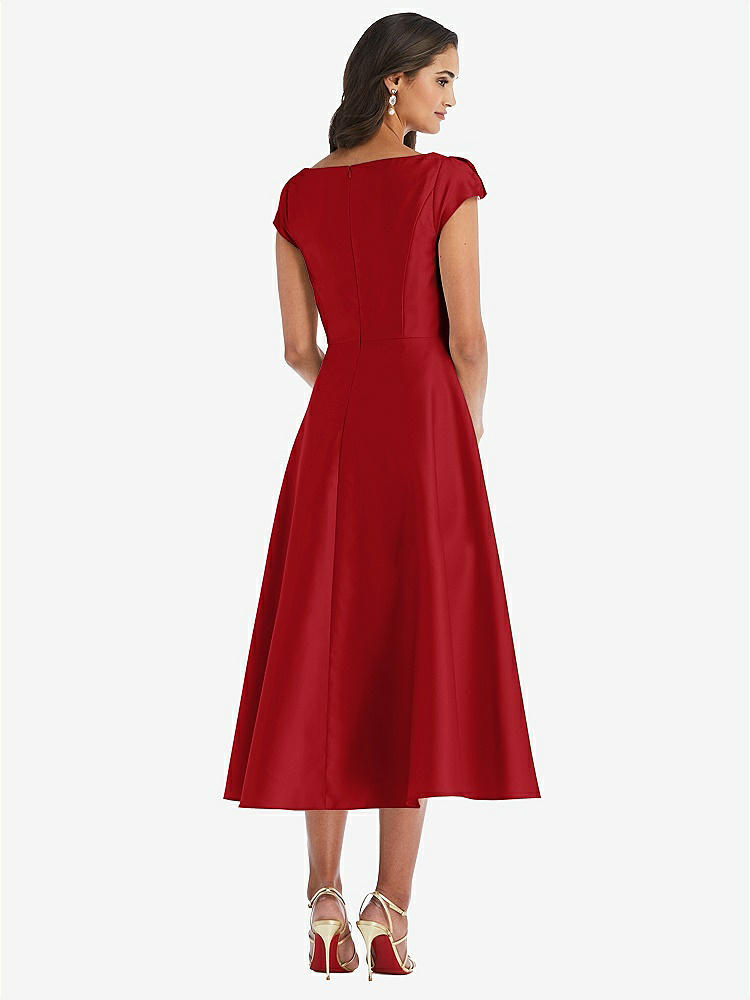 【STYLE: D798】Puff Cap Sleeve Full Skirt Satin Midi Dress【COLOR: Garnet】
