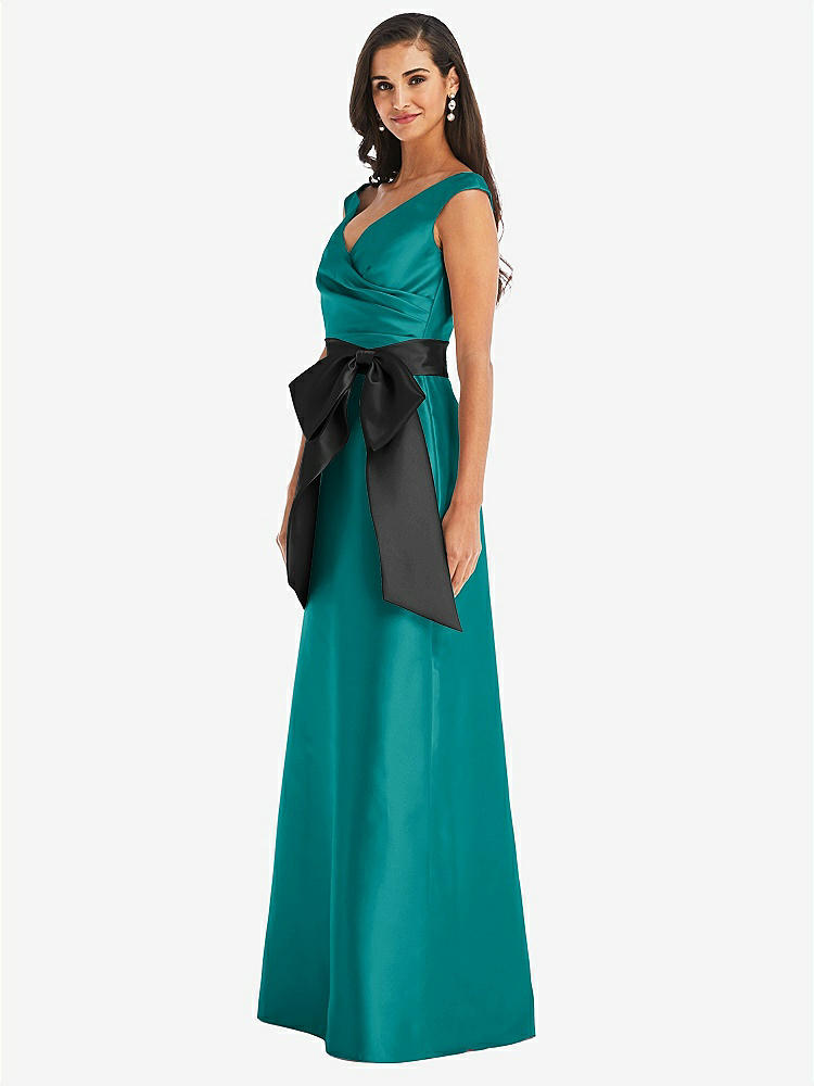 【STYLE: D802】Off-the-Shoulder Bow-Waist Maxi Dress with Pockets【COLOR: Jade &amp; Black】