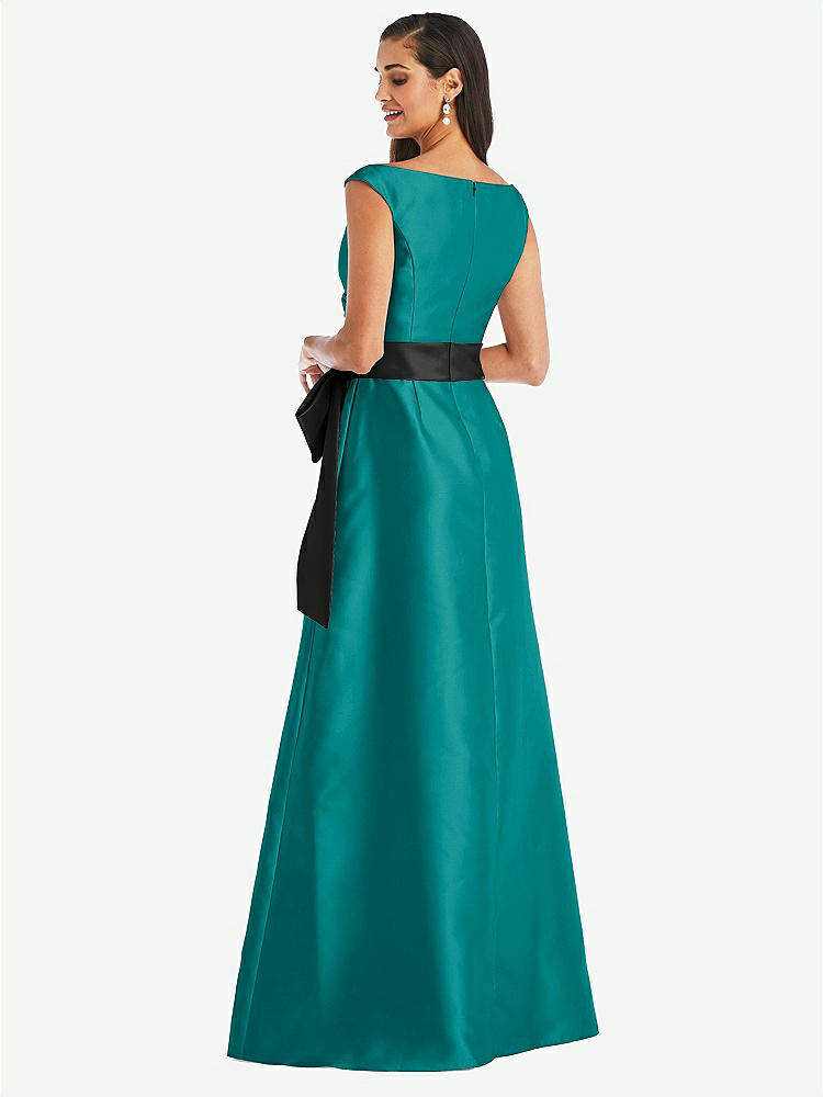 【STYLE: D802】Off-the-Shoulder Bow-Waist Maxi Dress with Pockets【COLOR: Jade &amp; Black】