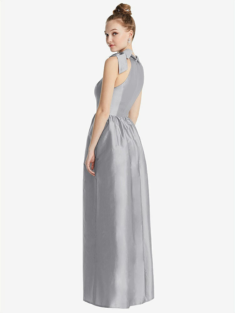 【STYLE: TH076】Bowed High-Neck Full Skirt Maxi Dress with Pockets【COLOR: French Gray】