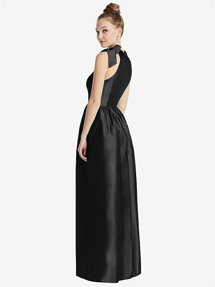 【STYLE: TH076】Bowed High-Neck Full Skirt Maxi Dress with Pockets【COLOR: Black】