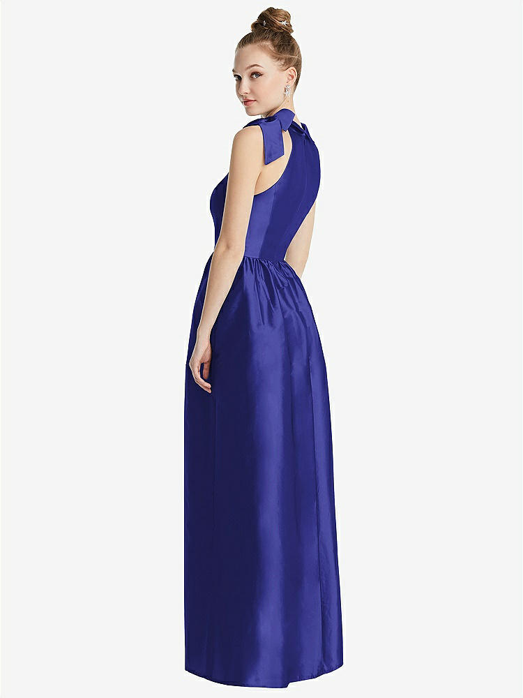 【STYLE: TH076】Bowed High-Neck Full Skirt Maxi Dress with Pockets【COLOR: Electric Blue】