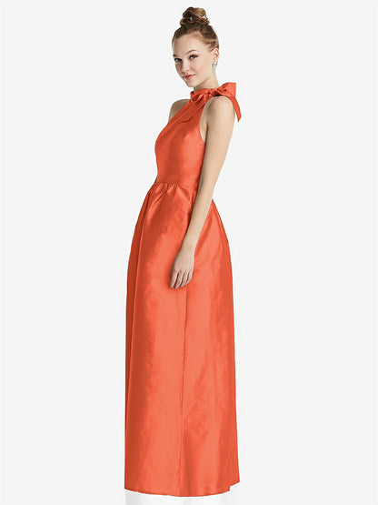 【STYLE: TH076】Bowed High-Neck Full Skirt Maxi Dress with Pockets【COLOR: Fiesta】