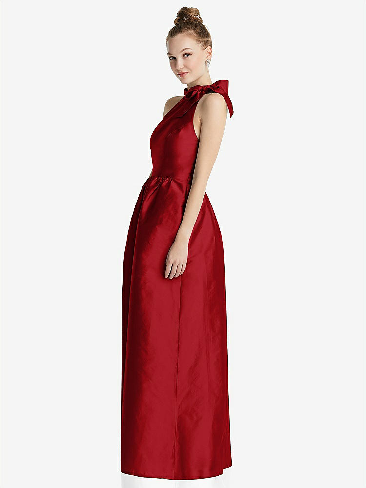 【STYLE: TH076】Bowed High-Neck Full Skirt Maxi Dress with Pockets【COLOR: Garnet】