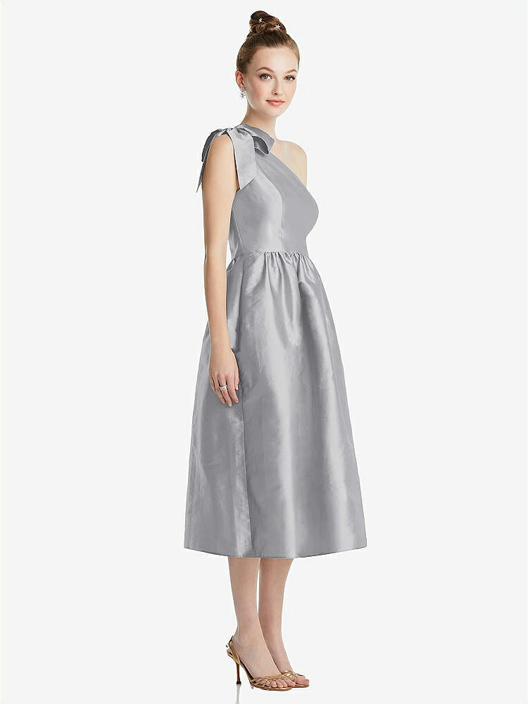 【STYLE: TH079】Bowed One-Shoulder Full Skirt Midi Dress with Pockets【COLOR: French Gray】