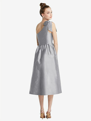 【STYLE: TH079】Bowed One-Shoulder Full Skirt Midi Dress with Pockets【COLOR: French Gray】
