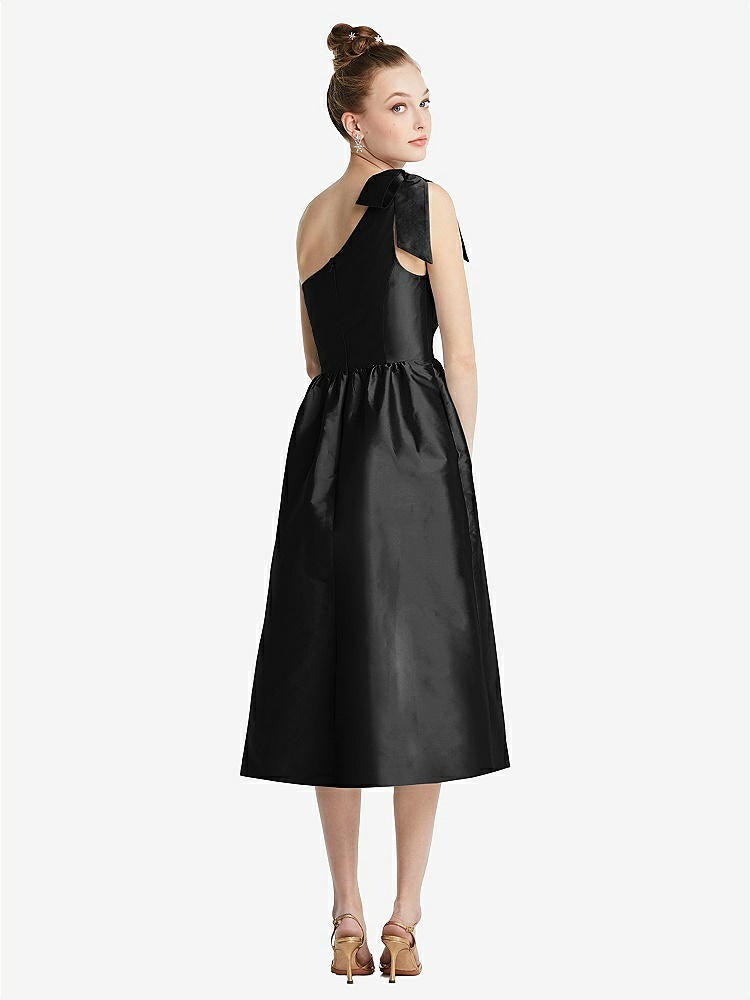 【STYLE: TH079】Bowed One-Shoulder Full Skirt Midi Dress with Pockets【COLOR: Black】