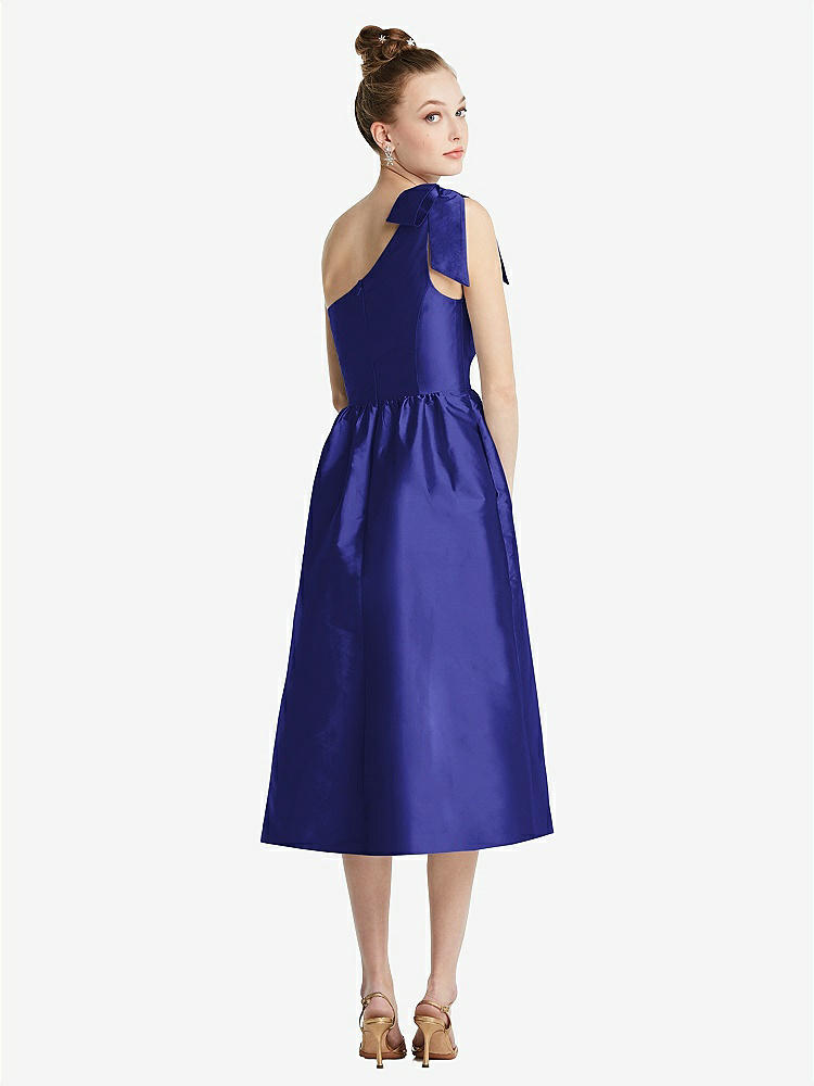 【STYLE: TH079】Bowed One-Shoulder Full Skirt Midi Dress with Pockets【COLOR: Electric Blue】