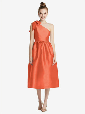 【NEW】【STYLE: TH079】弓 ワンショルダー フル スカート MIDI ドレス ポケット付き【COLOR: Fiesta】【SIZE: 00-30W】