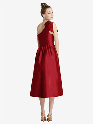 【NEW】【STYLE: TH079】弓 ワンショルダー フル スカート MIDI ドレス ポケット付き【COLOR: Garnet】【SIZE: 00-30W】