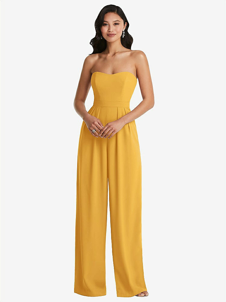 【STYLE: 6833】Strapless Pleated Front Jumpsuit with Pockets【COLOR: NYC Yellow】