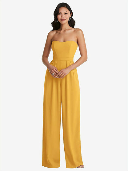 【STYLE: 6833】Strapless Pleated Front Jumpsuit with Pockets【COLOR: NYC Yellow】