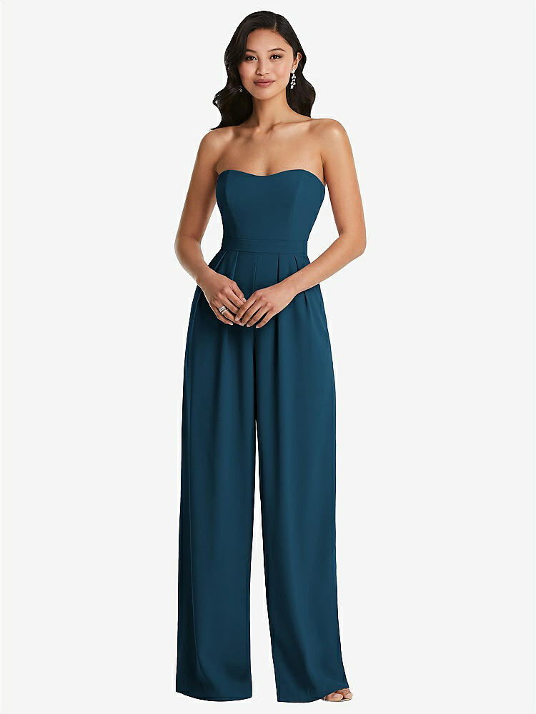 【STYLE: 6833】Strapless Pleated Front Jumpsuit with Pockets【COLOR: Atlantic Blue】