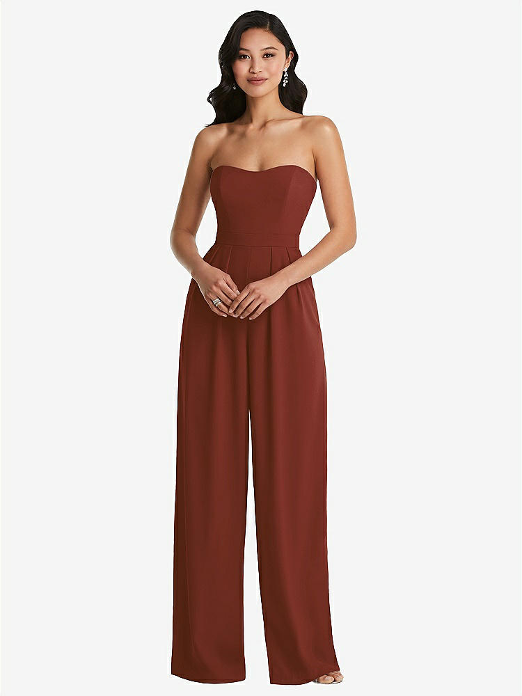 【STYLE: 6833】Strapless Pleated Front Jumpsuit with Pockets【COLOR: Auburn Moon】