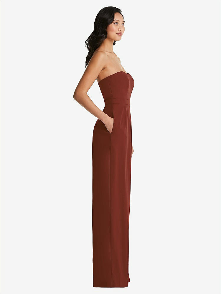 【STYLE: 6833】Strapless Pleated Front Jumpsuit with Pockets【COLOR: Auburn Moon】