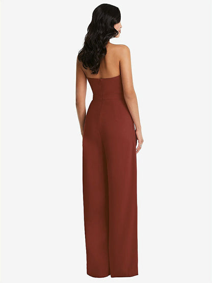 【STYLE: 6833】Strapless Pleated Front Jumpsuit with Pockets【COLOR: Auburn Moon】