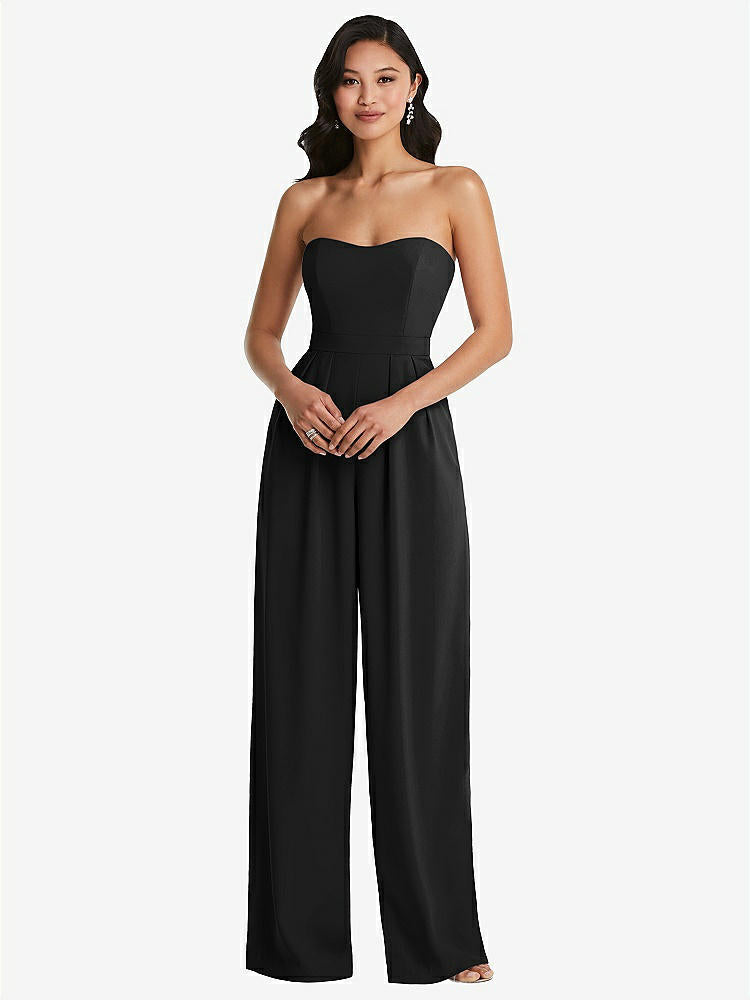 【STYLE: 6833】Strapless Pleated Front Jumpsuit with Pockets【COLOR: Black】
