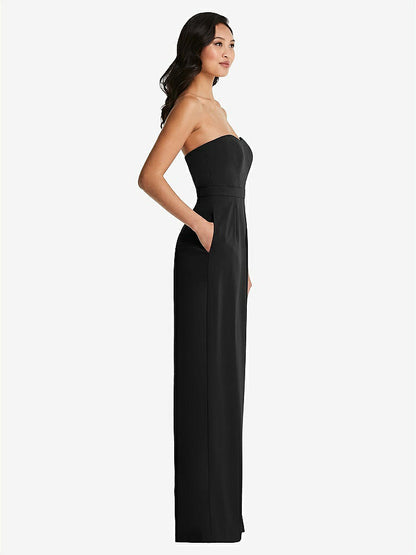 【STYLE: 6833】Strapless Pleated Front Jumpsuit with Pockets【COLOR: Black】