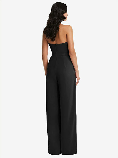 【STYLE: 6833】Strapless Pleated Front Jumpsuit with Pockets【COLOR: Black】