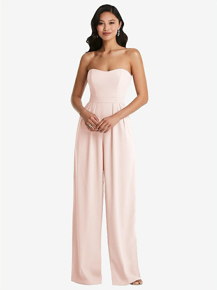 【STYLE: 6833】Strapless Pleated Front Jumpsuit with Pockets【COLOR: Blush】