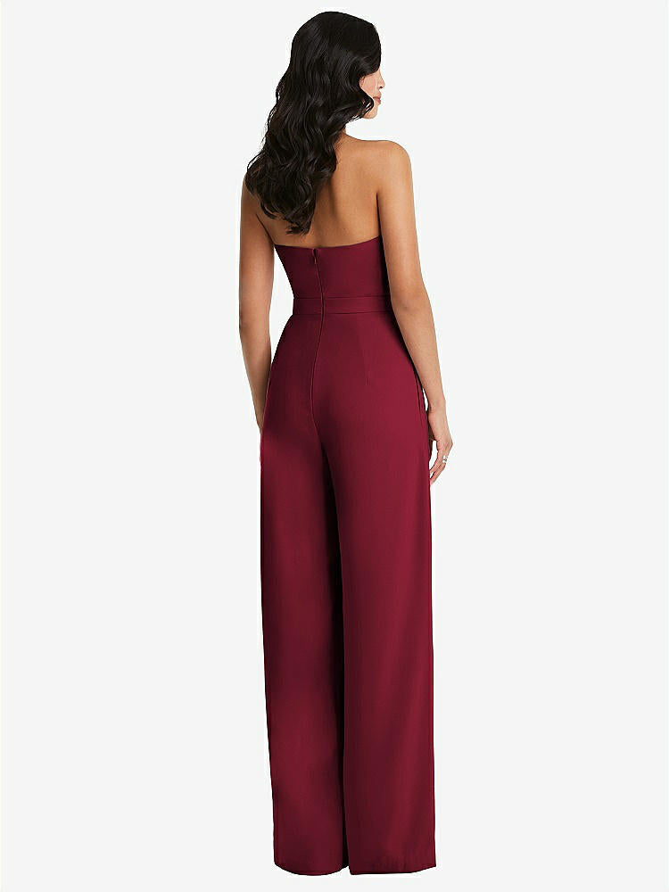 【STYLE: 6833】Strapless Pleated Front Jumpsuit with Pockets【COLOR: Burgundy】